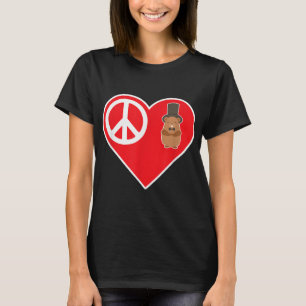 T-shirt Peace Love Groundhog Avec Top Hat Funny Ground Hog