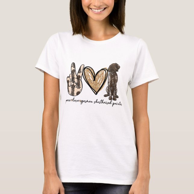 T-shirt Peace Love GSP Allemand Pointer Pointer Log (Devant)