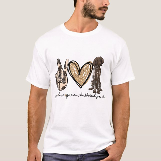 T-shirt Peace Love GSP Allemand Pointer Pointer Log (Devant)
