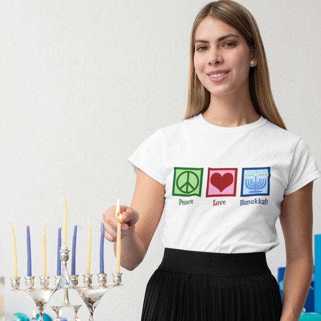 T-shirt Peace Love Hanoukka Menorah Cute Femmes (Créateur téléchargé)