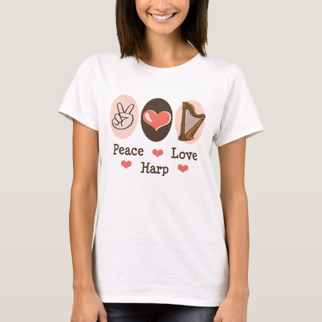 T-shirt Peace Love Harp Ringer (Devant)