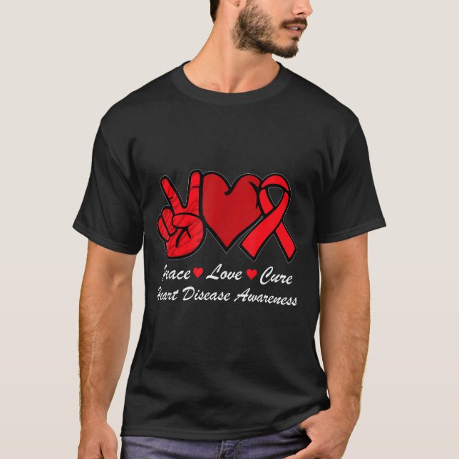 T-shirt Peace Love Heart Disease Awareness Chd Suprt Wear  (Devant)