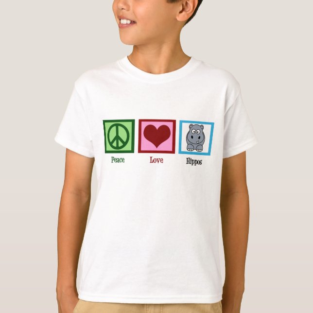 T-shirt Peace Love Hippopotames Jote Hippo Kids (Devant)