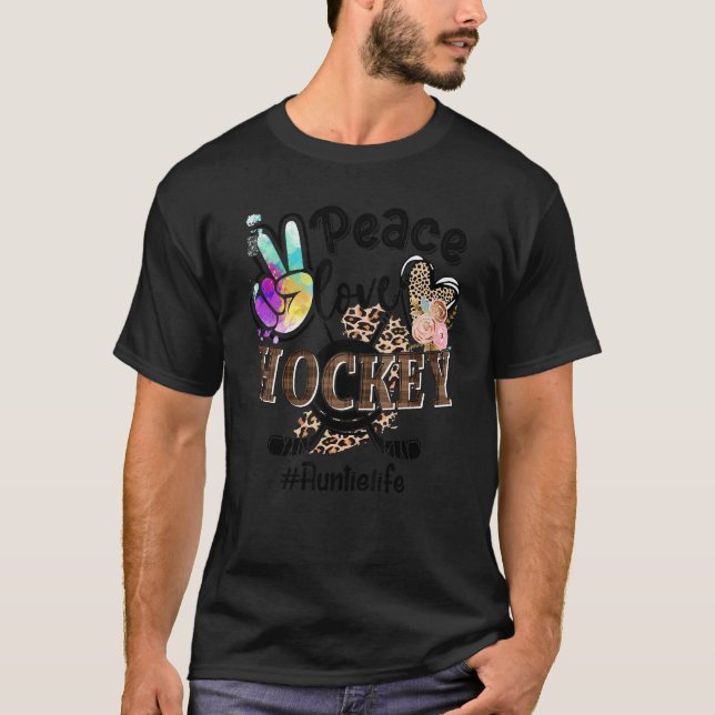T-shirt Peace Love Hockey Tante Vie Maman Grand-mère Leopa (Devant)