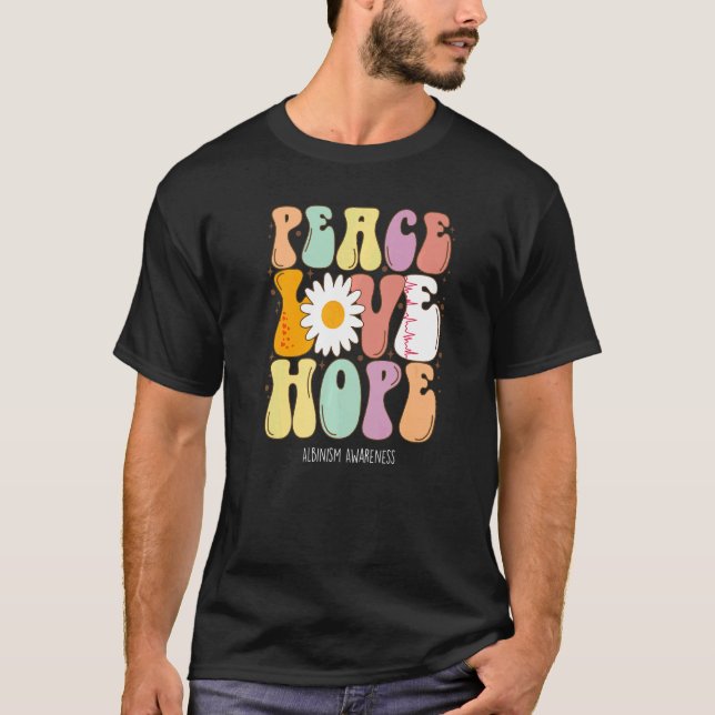 T-shirt Peace Love Hope Albinisme Sensibilisation (Devant)
