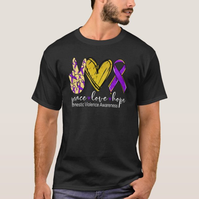 T-shirt Peace Love Hope Domestic Violence Awareness Purple (Devant)