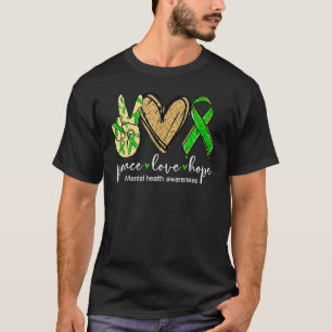 T-shirt Peace Love Hope Mental Health Awareness Green Rib