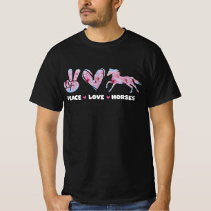 T-shirt Peace Love Horses Jote Horse Flower Racing H