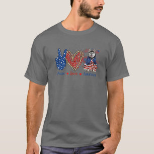 T-shirt Peace Love Husky Dog Patriotic America Drapeau 4E 