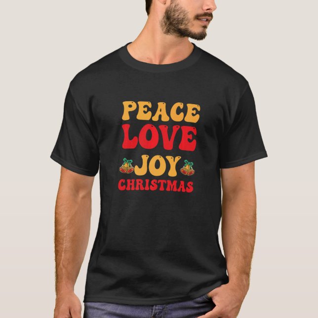 T-shirt Peace Love Joy Christmas Santa Family Snow Winter  (Devant)