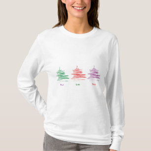 T-shirt Peace Love Joy Holidays Tree Manche longue femme