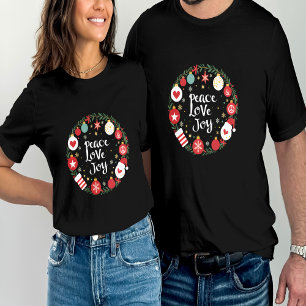 T-shirt Peace Love Joy Noël Wreath Festive