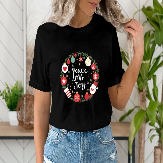 T-shirt Peace Love Joy Noël Wreath Festive (Créateur téléchargé)