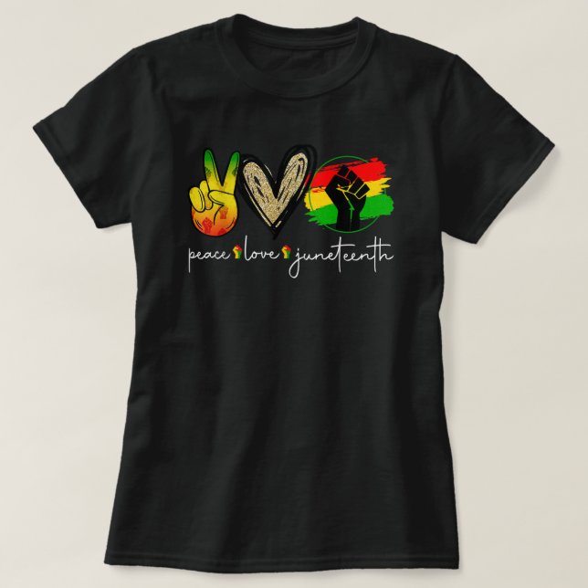T-shirt Peace Love Juneteenth Finger Heart Hand Independ (Design devant)