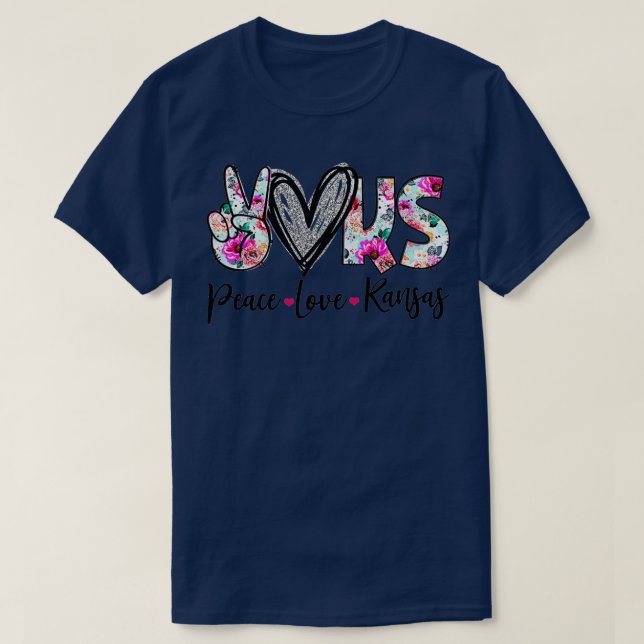 T-shirt Peace Love Kansas Vinatge Floral Kansas Amateurs (Design devant)