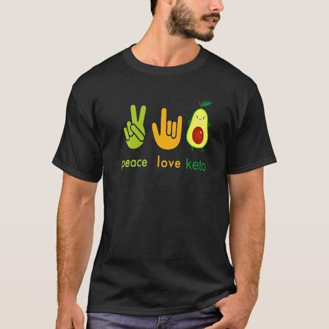 T-shirt Peace Love Keto Funny Painter Avocado Hand Sign De (Devant)