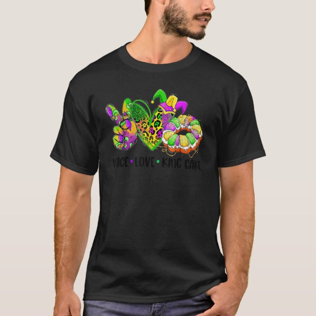 T-shirt Peace Love King Cake Mardi Gras Festival Party Te (Devant)