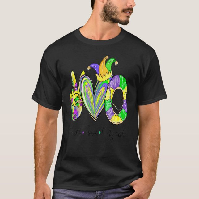 T-shirt Peace Love King Cake Mardi Gras Hommes Femmes Enfa (Devant)