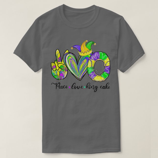 T-shirt Peace Love King Cake Mardi Gras Hommes Femmes Enfa (Design devant)