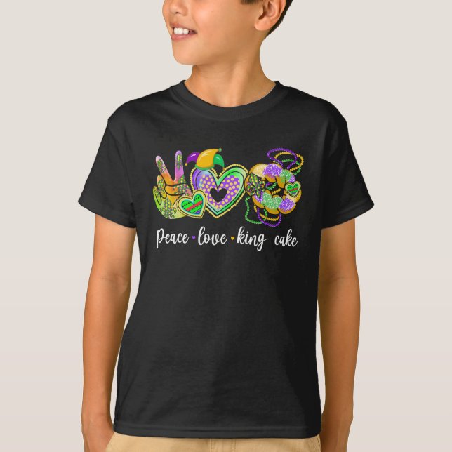 T-shirt Peace Love King Cake Mardi Gras Party Nouvelle-Orl (Devant)