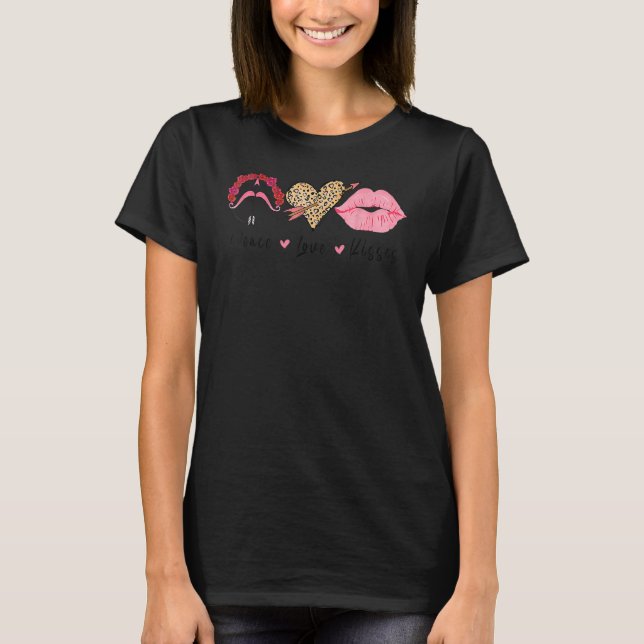 T-shirt Peace Love Kisses Happiness Joy Valentines Day Wom (Devant)