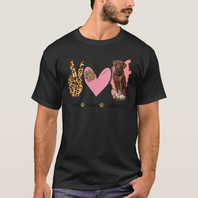 T-shirt Peace Love Labrador Leopard Floral Maman Labrador  (Devant)