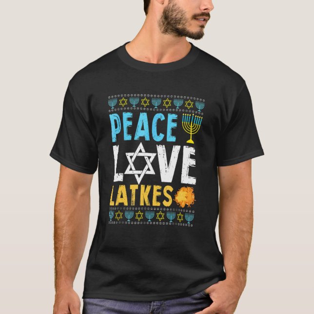 T-shirt Peace Love Latkes Hanoukka Chanukah juif (Devant)