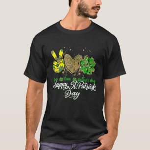 T-shirt Peace Love Lucky St Patricks Day Shamrock Leopard
