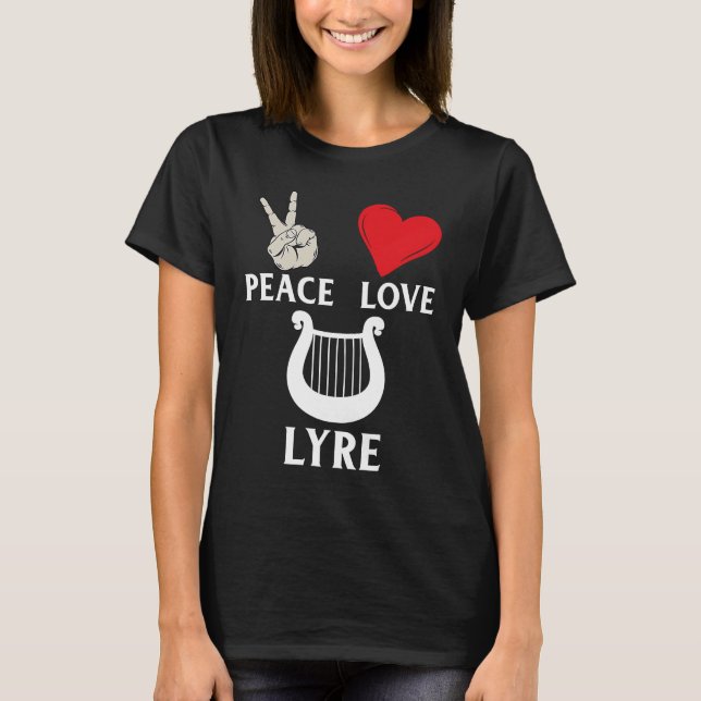 T-shirt Peace Love Lyre French Horn Lyre Instrument Lyre P (Devant)