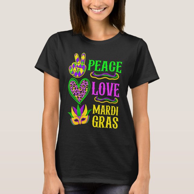 T-shirt Peace Love Mardi Gras Leopard Funny Festival Carni (Devant)
