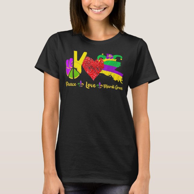 T-shirt Peace love Mardi Gras New Orleans Louisiane Carte  (Devant)