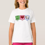 T-shirt Peace Love Mouton mignon Enfants<br><div class="desc">Un joli t-shirt mouton pour une fermière. Un signe de paix,  un coeur,  et un mignon bébé mouton. Baa !</div>