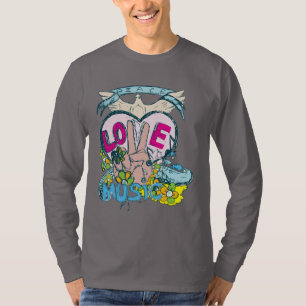 T-shirt Peace Love Music - Illustration des années 60