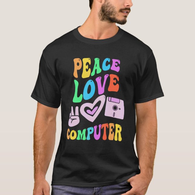 T-shirt PEACE LOVE ORDINATEUR Technologie Rétro Enseignant (Devant)