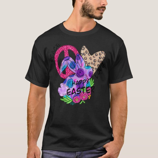 T-shirt Peace Love Pâques Bunny Leopard Graphisme Pâques (Devant)