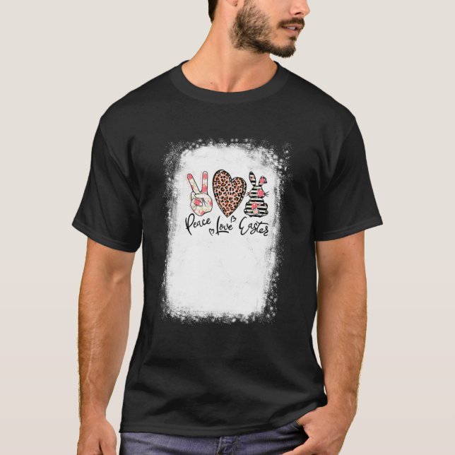 T-shirt Peace Love Pâques Bunny Leopard Graphisme Pâques (Devant)