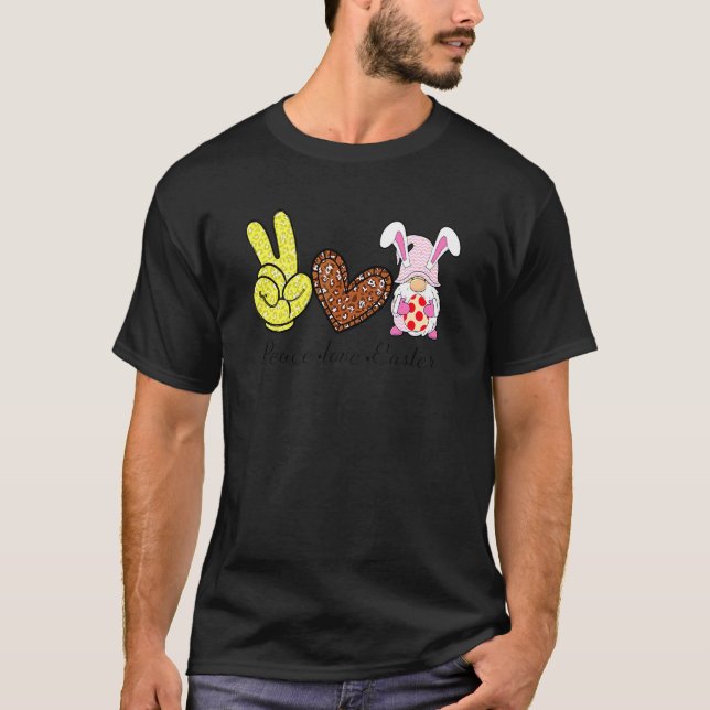 T-shirt Peace Love Pâques Bunny Leopard Graphisme Pâques (Devant)