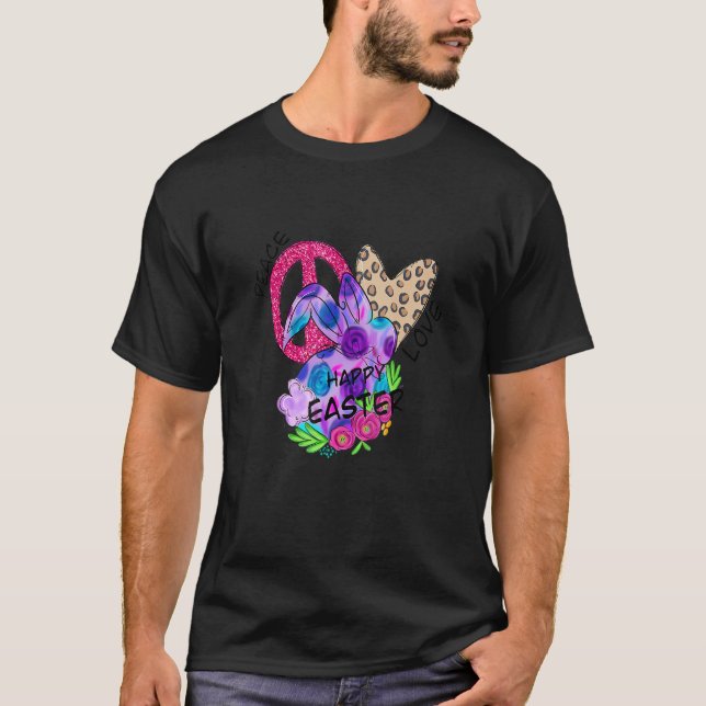 T-shirt Peace Love Pâques Bunny Leopard Graphisme Pâques (Devant)