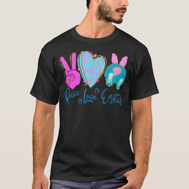 T-shirt Peace Love Pâques Bunny Leopard Graphisme Pâques (Devant)