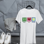 T-shirt Peace Love Pickleball<br><div class="desc">T-shirt Peace Love Pickleball ou un joueur de pickle ball avec un joli signe de paix,  coeur,  et une balle jaune pour le sport.</div>