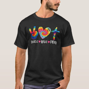 T-shirt Peace Love Pray Tie Dye Coeur Christian Cross Jesu