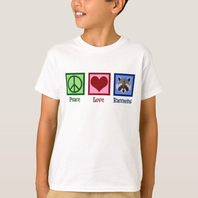 T-shirt Peace Love Raccoons Enfants (Devant)