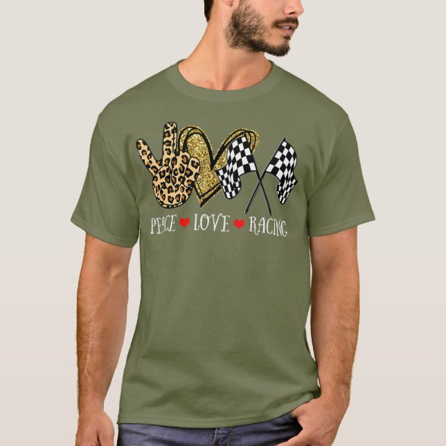 T-shirt Peace Love Racing Leopard Racing (Devant)