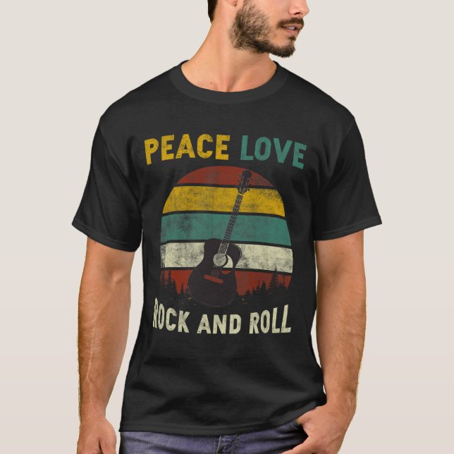 T-shirt Peace Love Rock &amp; Roll Guitare Player Guitaris (Devant)