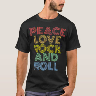T-shirt Peace Love Rock Et Roll Distressed Rock Concert 7