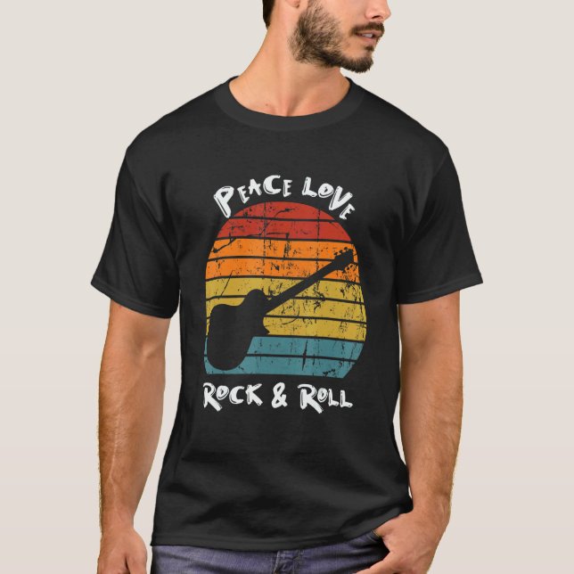 T-shirt Peace Love & Rock & Roll Hippie Peace Retro 70s Vi (Devant)