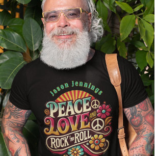 T-Shirt Peace Love RocknRoll Retro les années 70 Vintage P