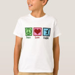 T-shirt Peace Love Rugby Kids<br><div class="desc">Peace Love Rugby. Un t-shirt enfant de l'équipe de sport de rugby cool pour un joueur de ligue de football ou d'union.</div>