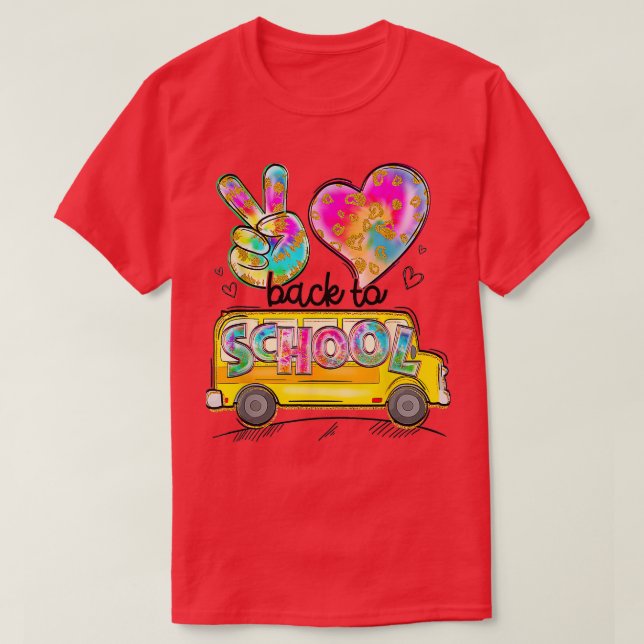 T-shirt Peace Love School Bus Driver Mette Back To School (Design devant)