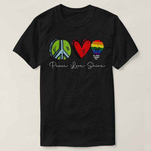 T-shirt Peace Love Shine Gay pride Retro Hippie Fier LGBT (Design devant)
